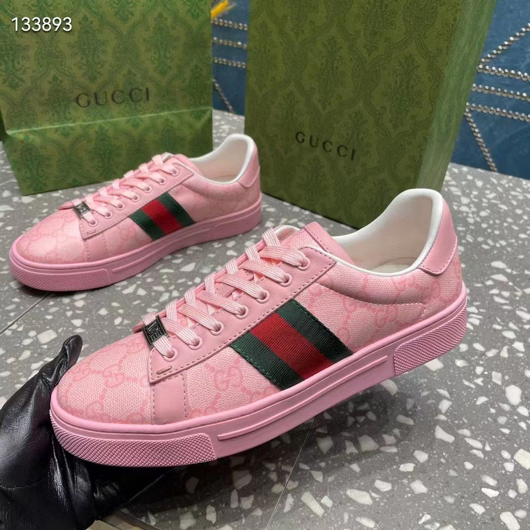 G*u*i women gg ace sneaker web pink gg crystal canvas rubber low-heel