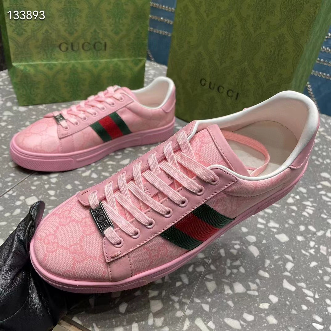 G*u*i women gg ace sneaker web pink gg crystal canvas rubber low-heel