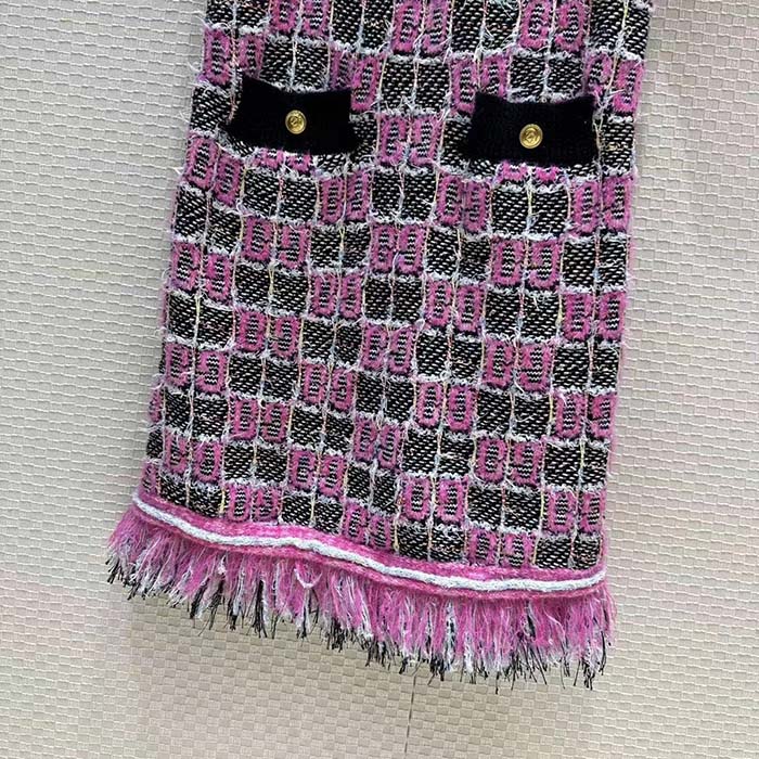 G*u*i women gg cotton dress black pink blend double g buttons intarsia crewneck short sleeves