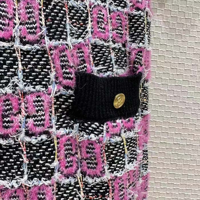G*u*i women gg cotton dress black pink blend double g buttons intarsia crewneck short sleeves