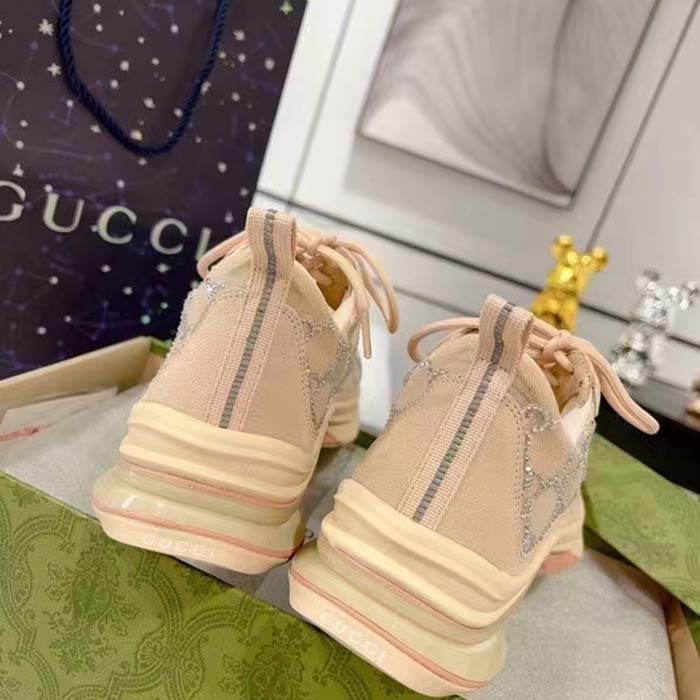 G*u*i women gg G*u*i run gg crystal mesh sneaker pink suede mid 6 cm heel