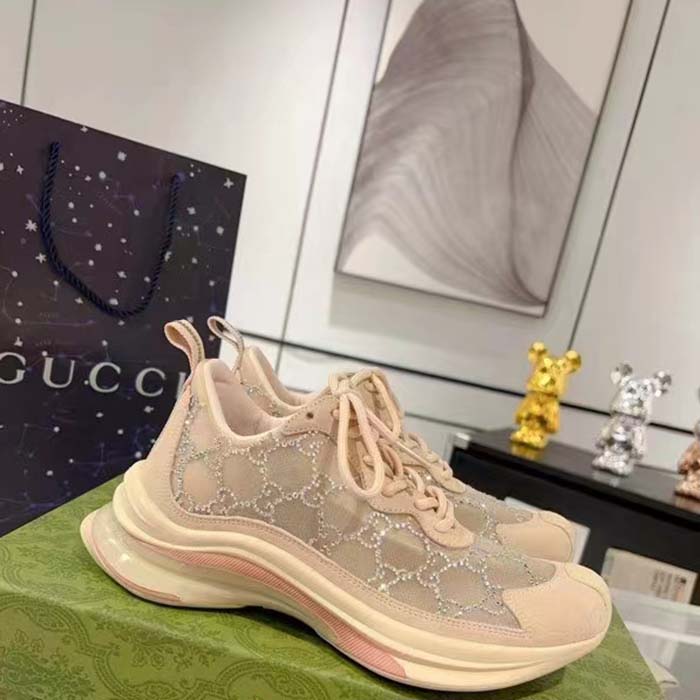 G*u*i women gg G*u*i run gg crystal mesh sneaker pink suede mid 6 cm heel