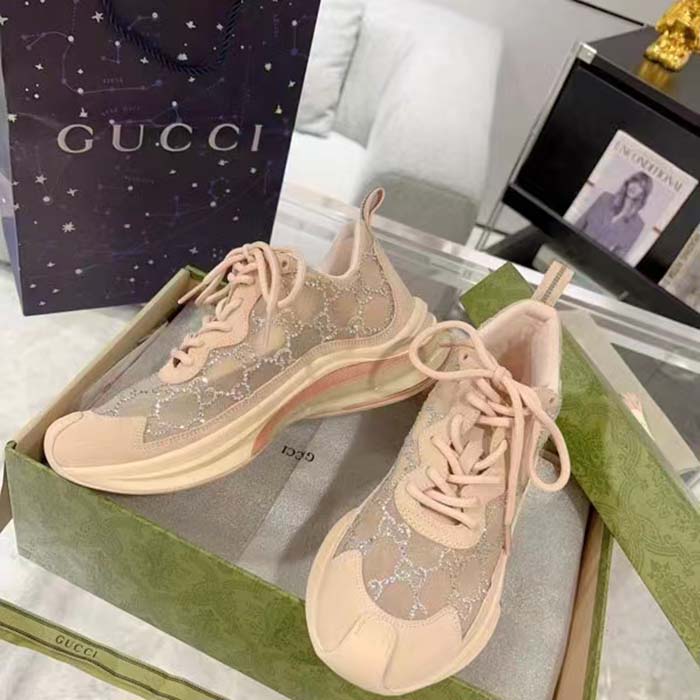 G*u*i women gg G*u*i run gg crystal mesh sneaker pink suede mid 6 cm heel