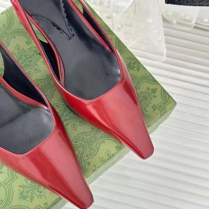 G*u*i women gg slingback pump dark red leather interlocking g square upper mid-heel