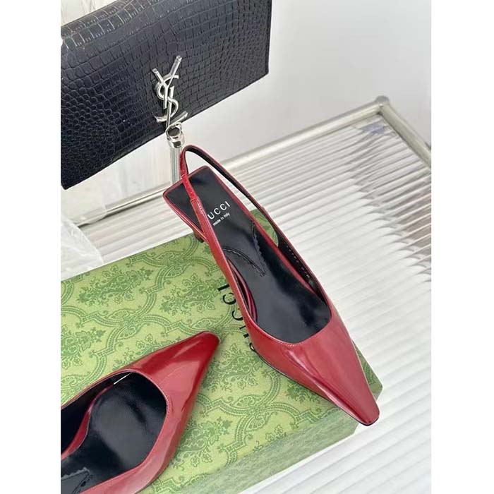 G*u*i women gg slingback pump dark red leather interlocking g square upper mid-heel