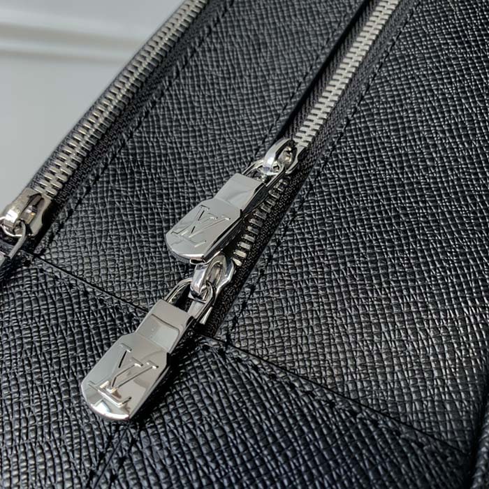 Louis Vuitton LV Unisex Adrian Backpack Black Taiga Cowhide Leather Textile Lining