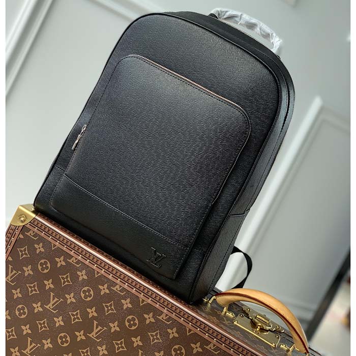 Louis Vuitton LV Unisex Adrian Backpack Black Taiga Cowhide Leather Textile Lining