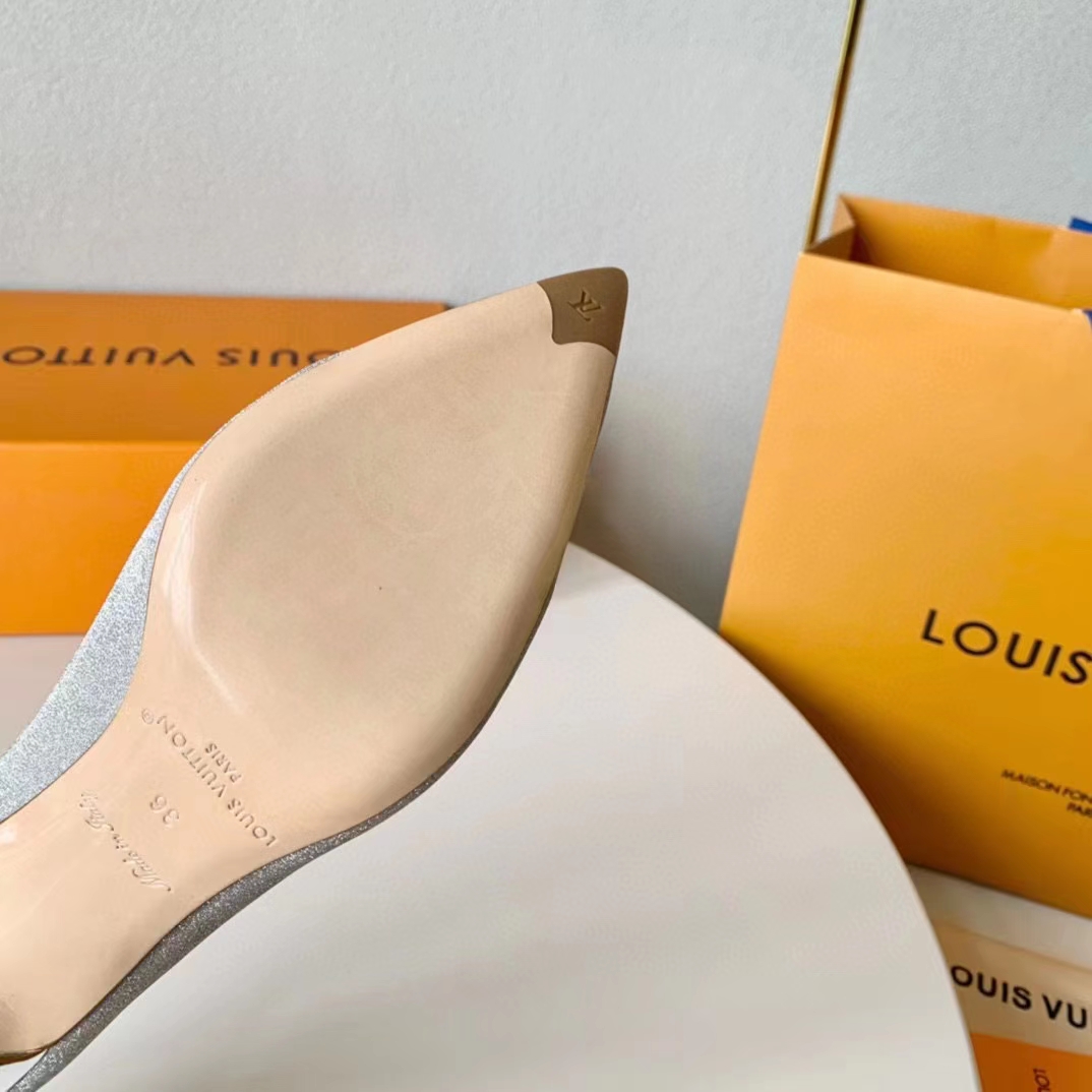 Louis Vuitton LV Women Blossom Pump Silver Textile Leather 9.5 CM Monogram Flower Heel