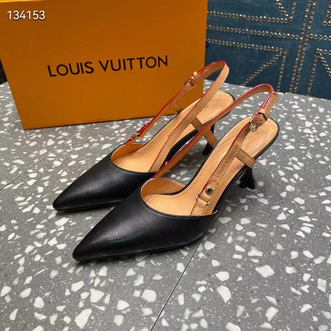 Louis Vuitton LV Women Blossom Slingback Pump Black Lambskin Strap Cowhide Leather