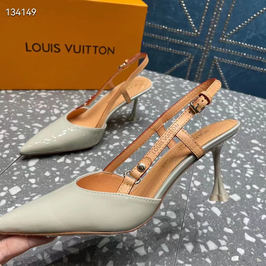 Louis Vuitton LV Women Blossom Slingback Pump Cream Patent Calf Leather Natural Cowhide