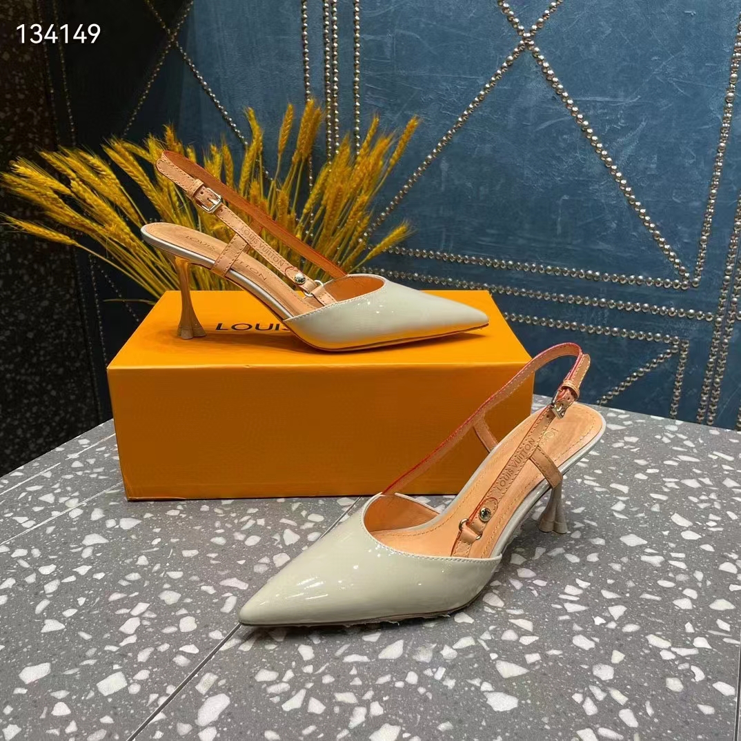 Louis Vuitton LV Women Blossom Slingback Pump Cream Patent Calf Leather Natural Cowhide
