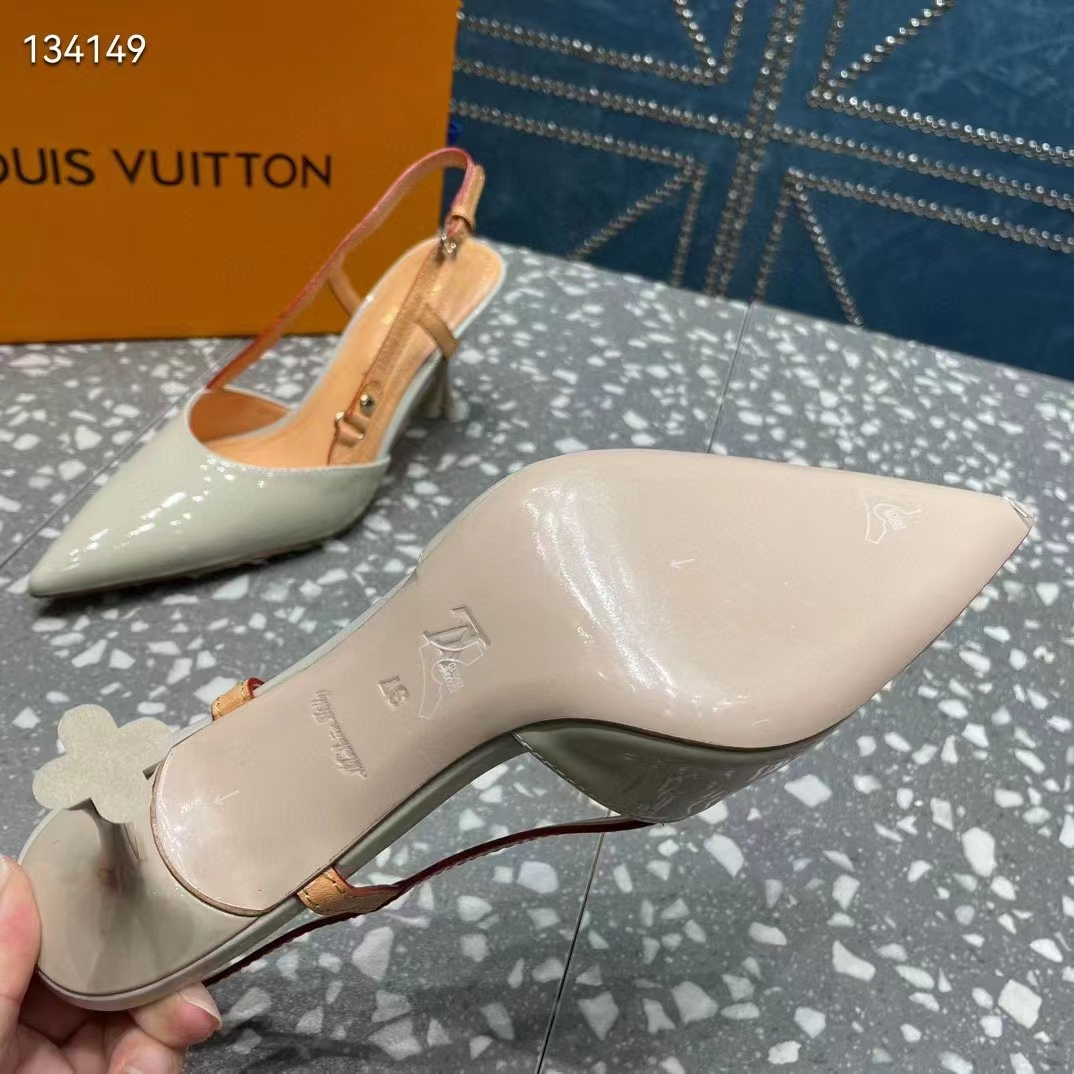 Louis Vuitton LV Women Blossom Slingback Pump Cream Patent Calf Leather Natural Cowhide