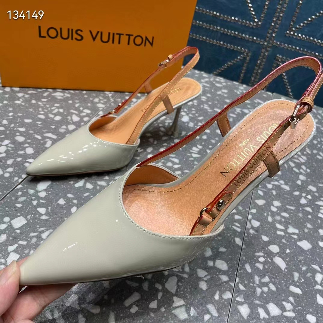 Louis Vuitton LV Women Blossom Slingback Pump Cream Patent Calf Leather Natural Cowhide