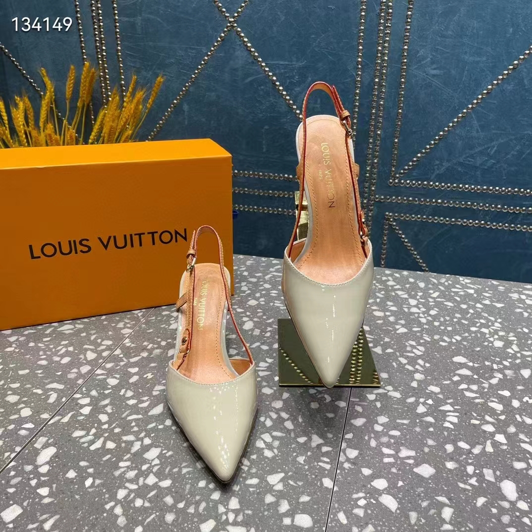 Louis Vuitton LV Women Blossom Slingback Pump Cream Patent Calf Leather Natural Cowhide