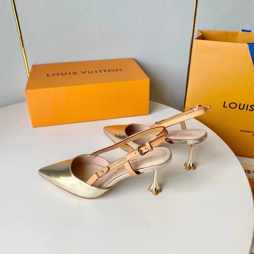 Louis Vuitton LV Women Blossom Slingback Pump Light Gold Metallic Calf Leather Cowhide