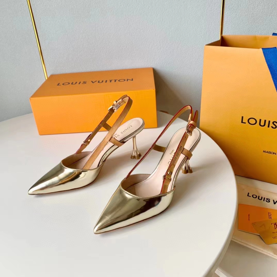 Louis Vuitton LV Women Blossom Slingback Pump Light Gold Metallic Calf Leather Cowhide