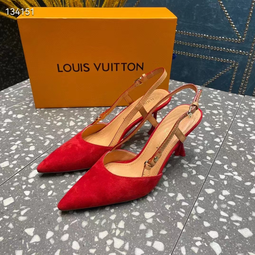Louis Vuitton LV Women Blossom Slingback Pump Red Suede Baby Goat Leather Cowhide