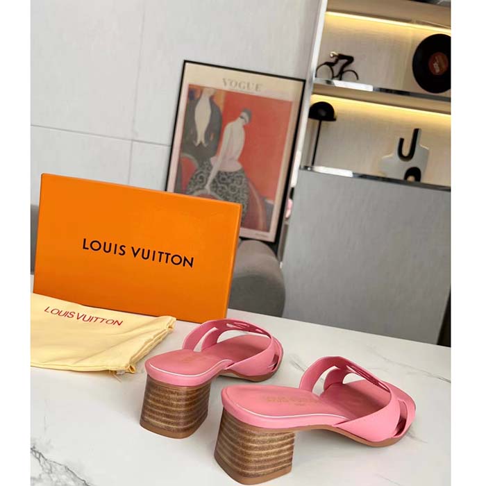 Louis Vuitton LV Women Isola Flat Mule Pink Calf Leather Circle Signature