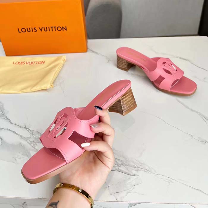 Louis Vuitton LV Women Isola Flat Mule Pink Calf Leather Circle Signature