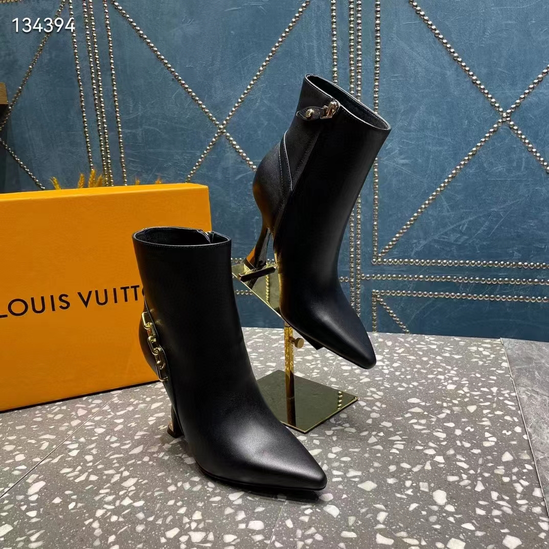 Louis Vuitton LV Women Sparkle Ankle Boot Black Lamb Leather Side Zip 9.5 CM Heel