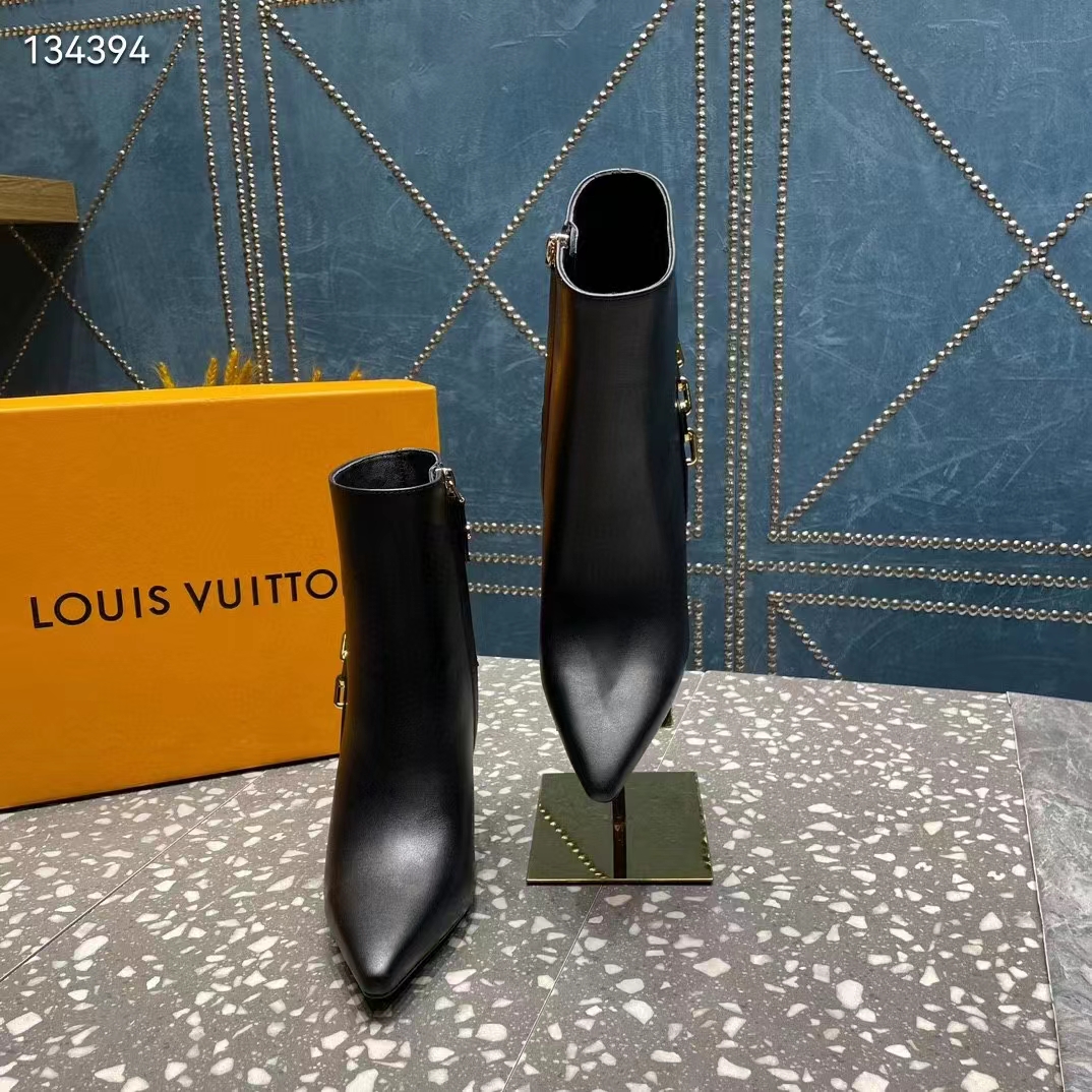 Louis Vuitton LV Women Sparkle Ankle Boot Black Lamb Leather Side Zip 9.5 CM Heel