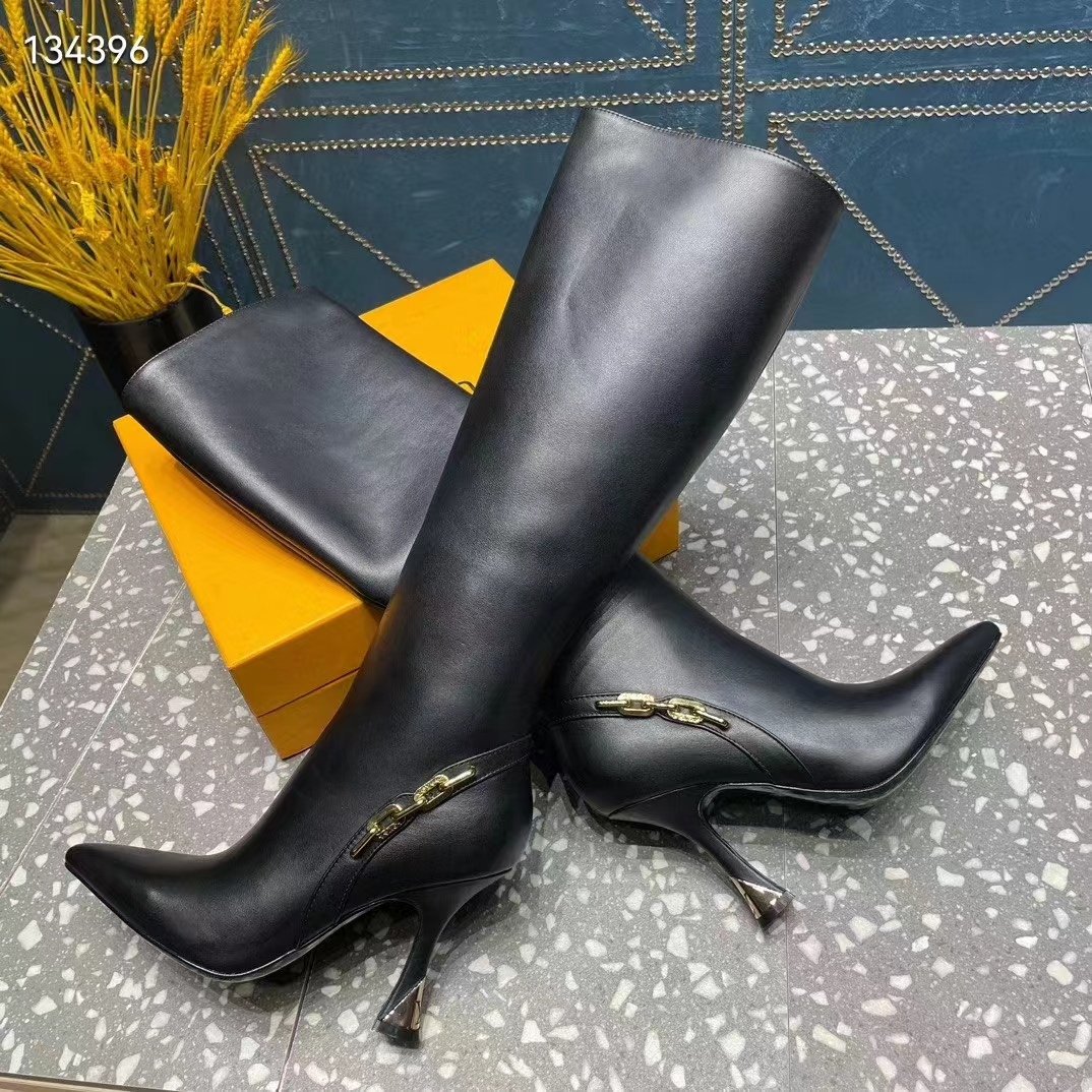 Louis Vuitton LV Women Sparkle High Boot Black Calf Leather Side Zip 9.5 CM Heel