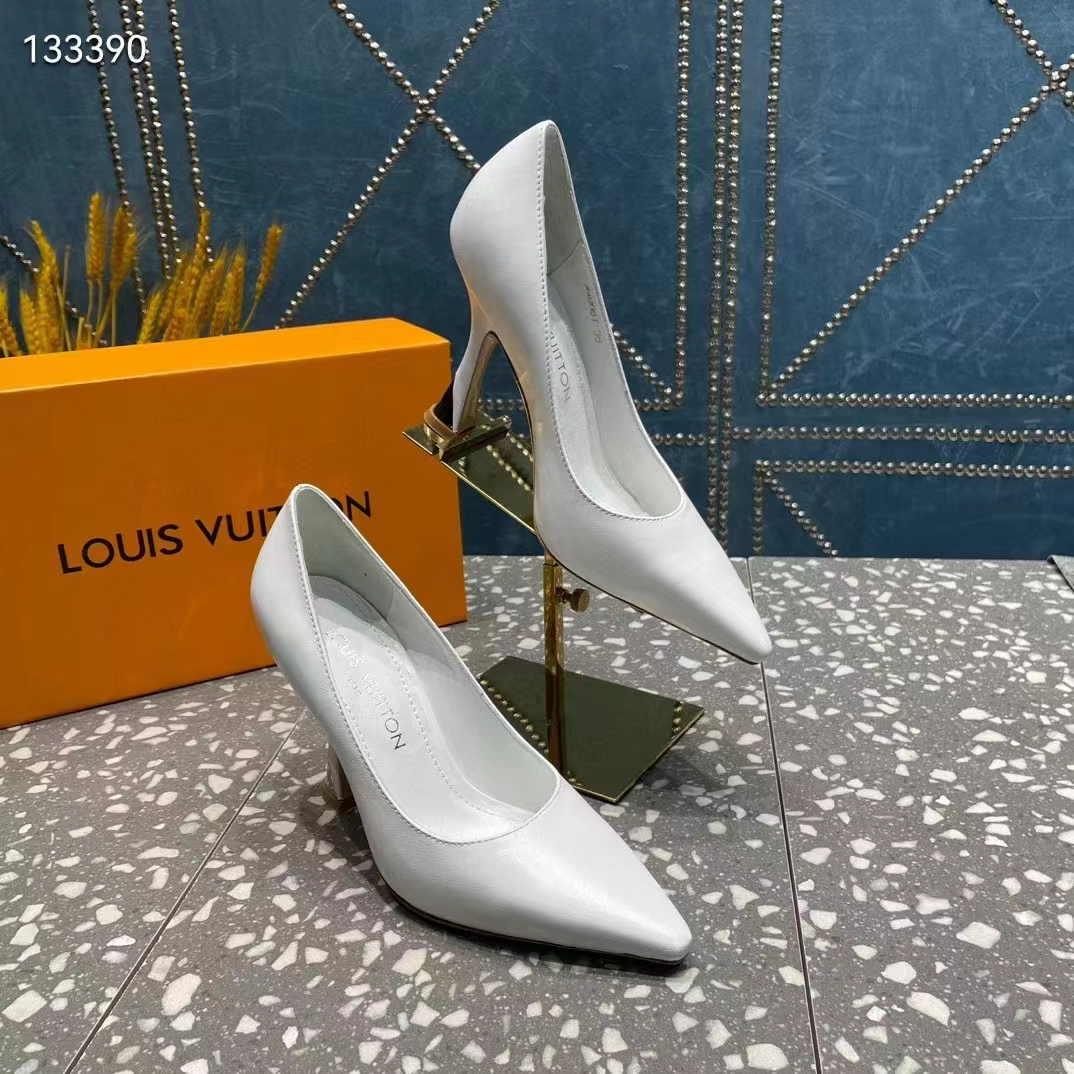 Louis Vuitton LV Women Sparkle Pump Ivory White Lamb Leather Outsole 9.5 Cm Heel