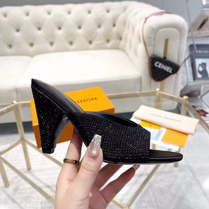 Louis Vuitton LV Women Super Mule Black Strass Leather Outsole 10 CM Heel