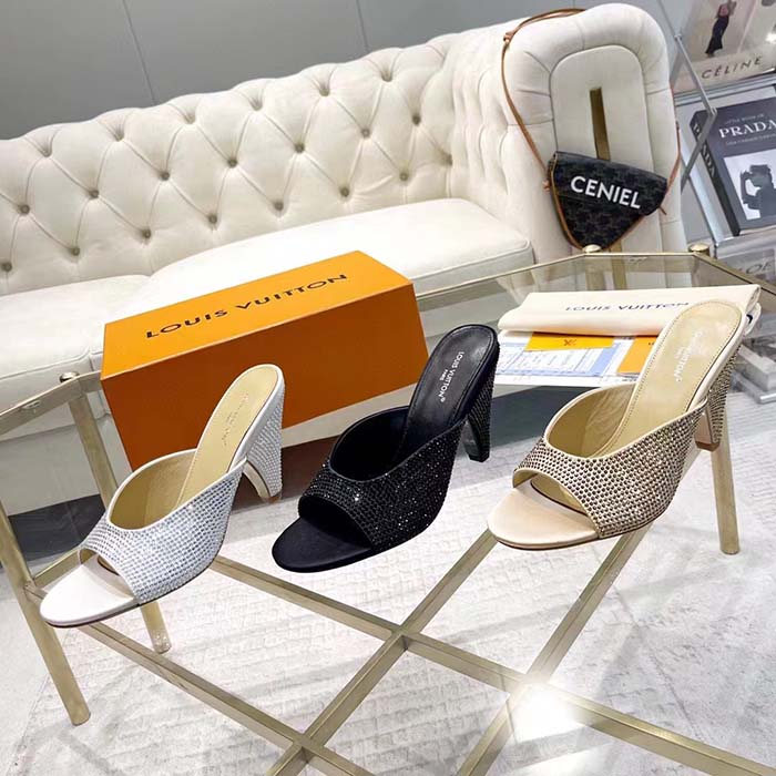 Louis Vuitton LV Women Super Mule Silver Strass Leather Outsole 10 CM Heel