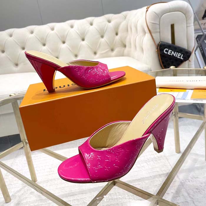 Louis Vuitton LV Women Super Mule Fuchsia Monogram-Debossed Patent Calf Leather 10 CM Heel
