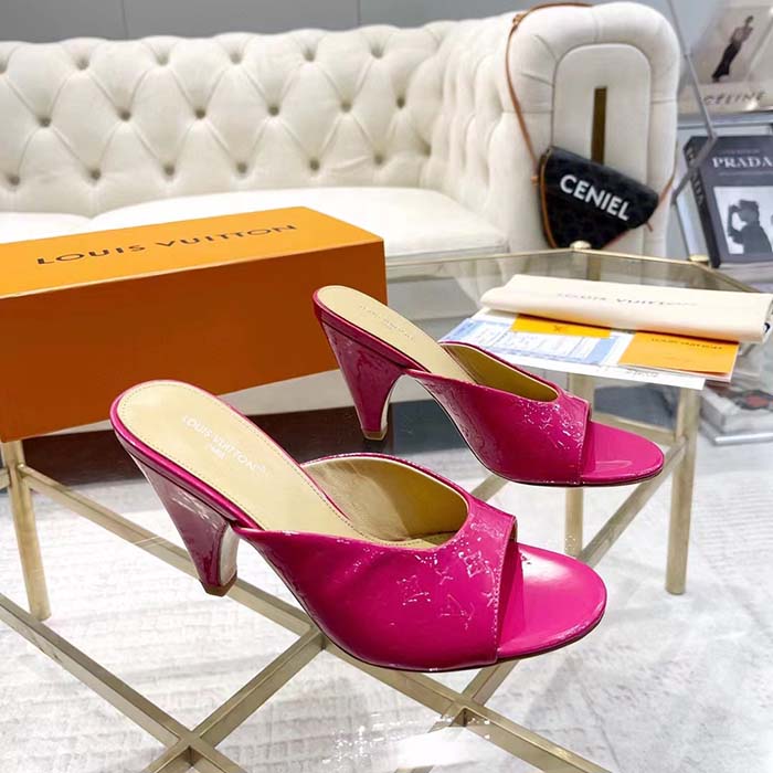 Louis Vuitton LV Women Super Mule Fuchsia Monogram-Debossed Patent Calf Leather 10 CM Heel