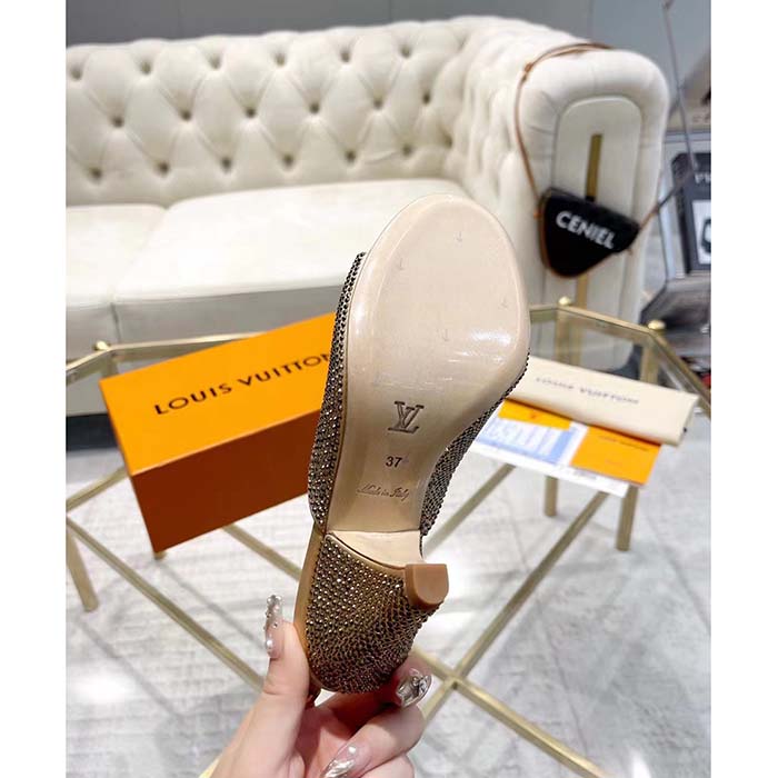 Louis Vuitton LV Women Super Mule Gold Strass Leather Outsole 10 CM Heel