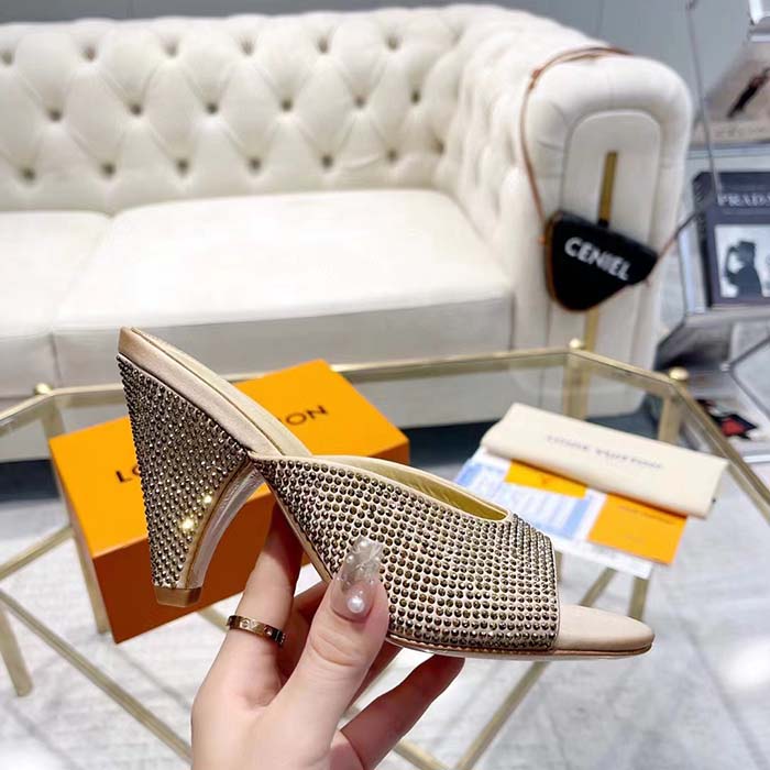 Louis Vuitton LV Women Super Mule Gold Strass Leather Outsole 10 CM Heel
