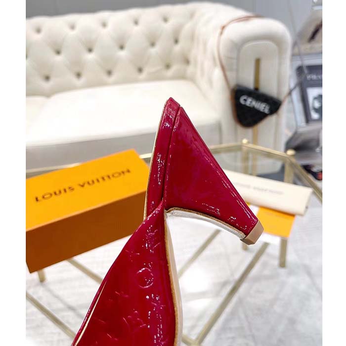 Louis Vuitton LV Women Super Mule Red Monogram-Debossed Patent Calf Leather 10 CM Heel