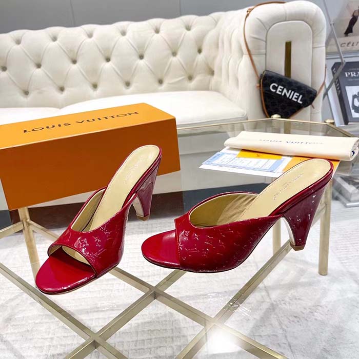Louis Vuitton LV Women Super Mule Red Monogram-Debossed Patent Calf Leather 10 CM Heel