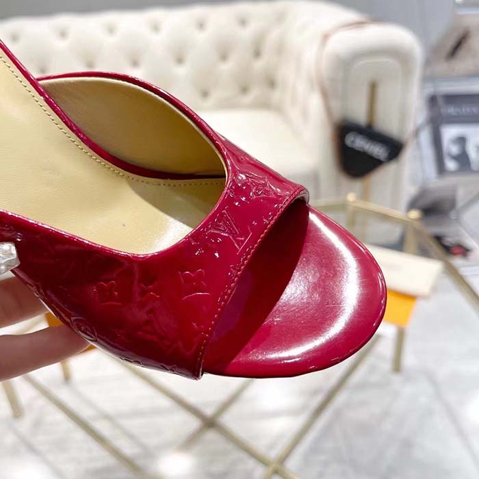 Louis Vuitton LV Women Super Mule Red Monogram-Debossed Patent Calf Leather 10 CM Heel