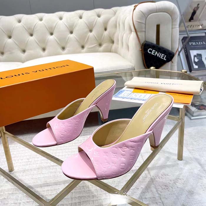Louis Vuitton LV Women Super Mule Fuchsia Monogram-Debossed Patent Calf Leather 10 CM Heel