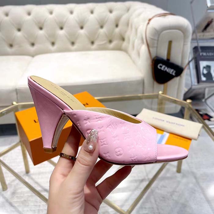 Louis Vuitton LV Women Super Mule Fuchsia Monogram-Debossed Patent Calf Leather 10 CM Heel
