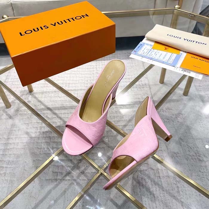 Louis Vuitton LV Women Super Mule Fuchsia Monogram-Debossed Patent Calf Leather 10 CM Heel