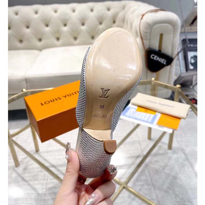 Louis Vuitton LV Women Super Mule Silver Strass Leather Outsole 10 CM Heel