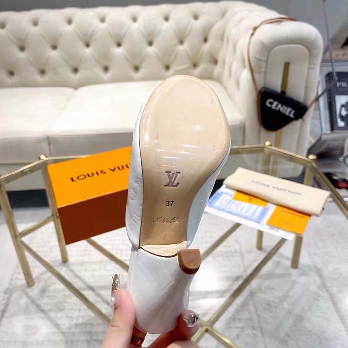 Louis Vuitton LV Women Super Mule White Monogram-Debossed Patent Calf Leather 10 CM Heel