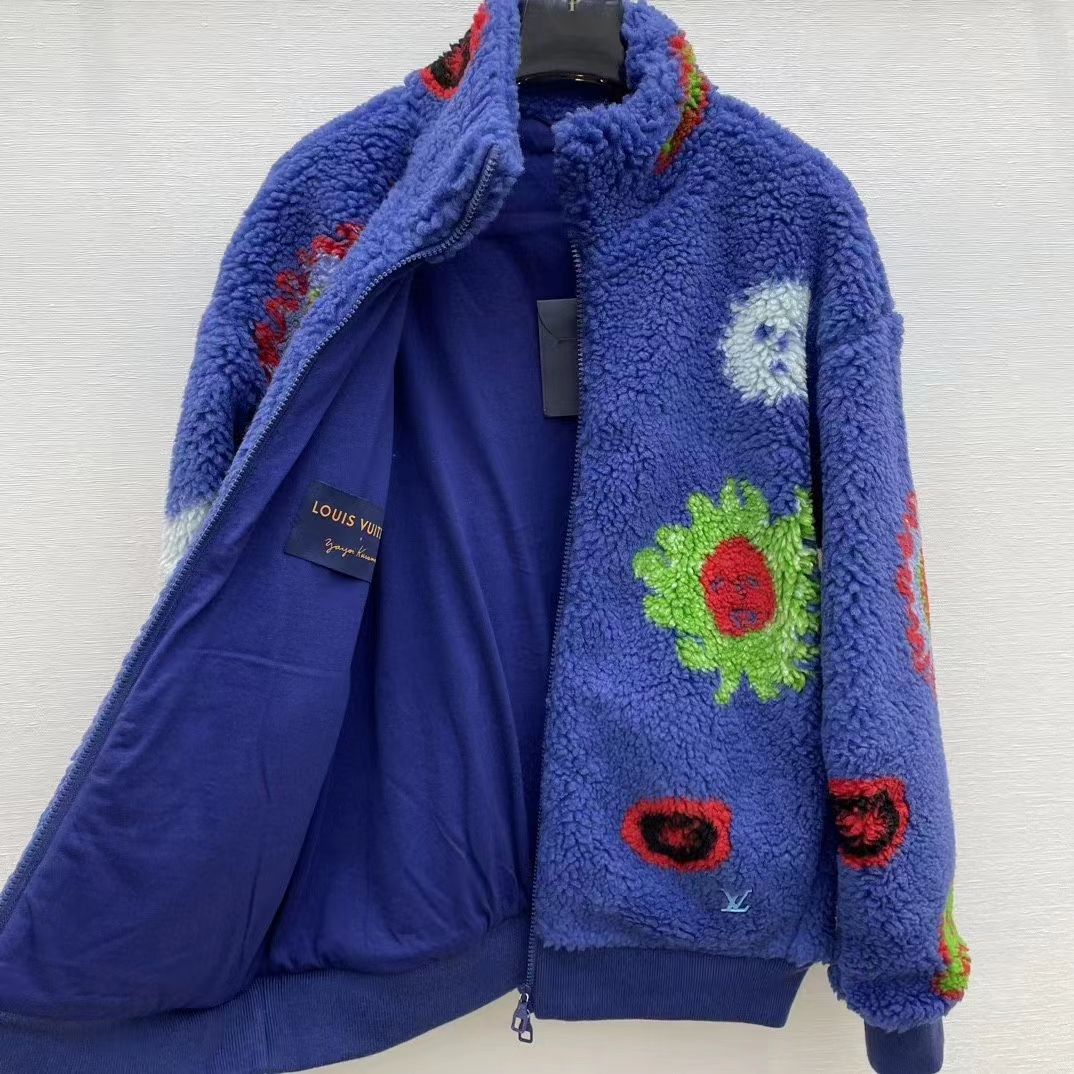 Louis Vuitton Men LV x YK Faces Zipped Fleece Blouson Polyester Blue Multicolor Regular Fit
