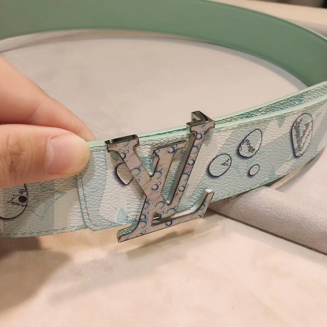 Louis Vuitton Unisex LV Aqua 40 MM Reversible Belt Aqua Green Leather Metal Buckle
