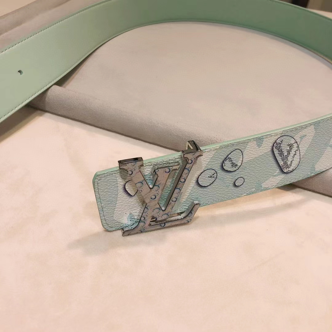 Louis Vuitton Unisex LV Aqua 40 MM Reversible Belt Aqua Green Leather Metal Buckle