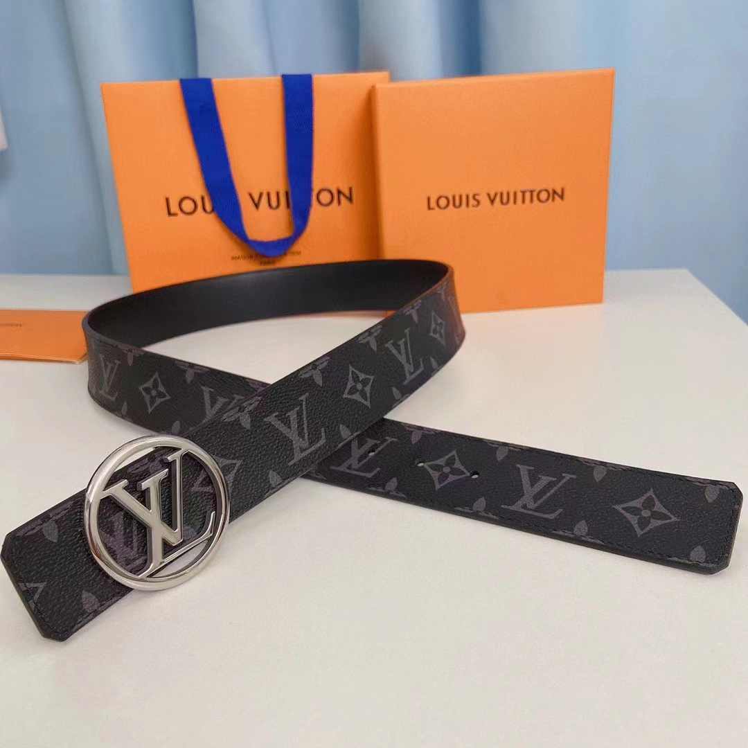 Louis Vuitton Unisex LV Circle 40 MM Reversible Belt Monogram Eclipse Canvas Calf Leather
