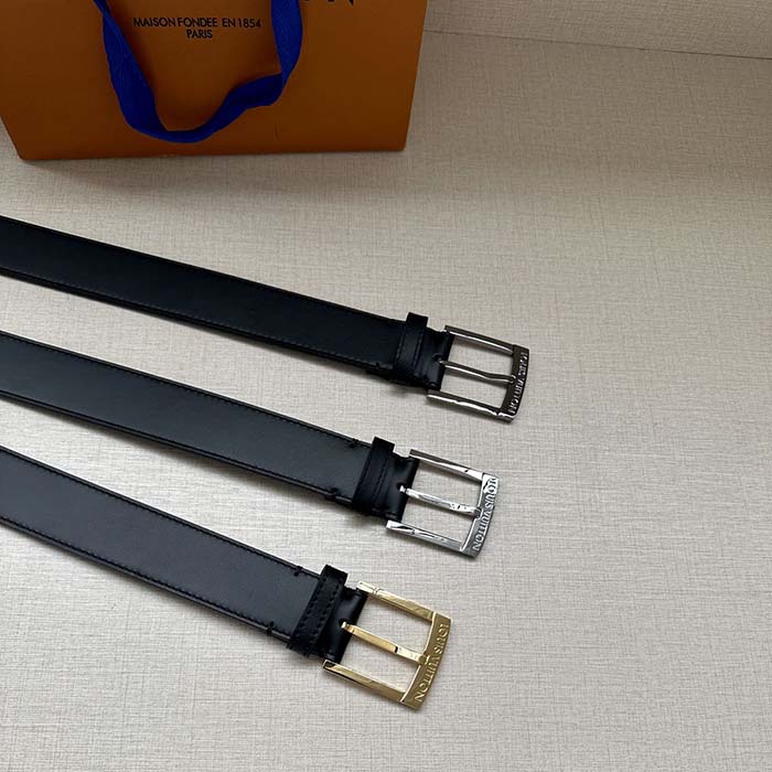 Louis Vuitton Unisex LV City Pin 35 MM Belt Black Smooth Calf Leather