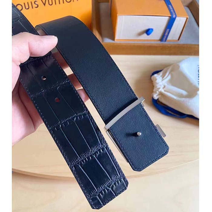 Louis Vuitton Unisex LV Heritage 35 MM Reversible Belt Black Alligator Napa Leather