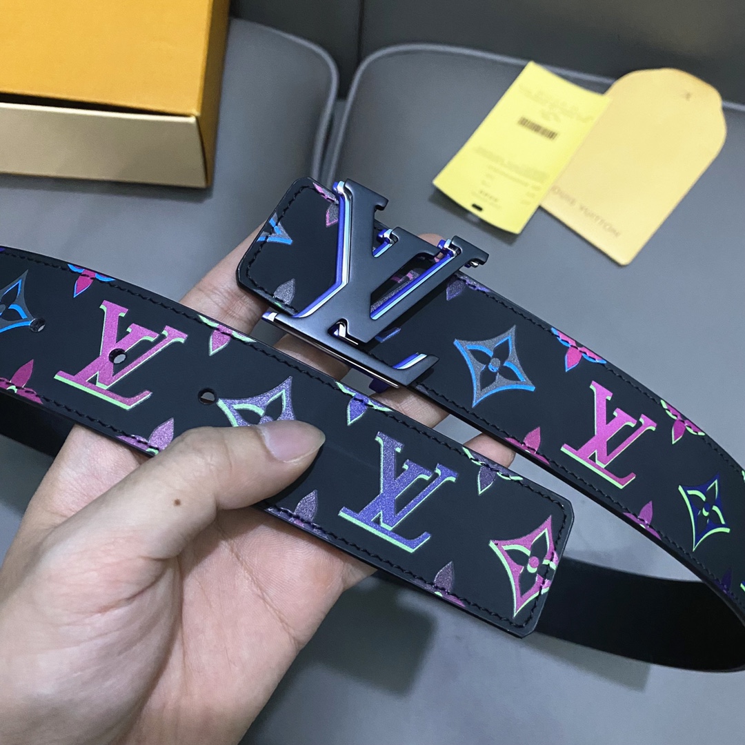Louis Vuitton Unisex LV Light 40 MM Reversible Belt Monogram Spotlight Multi Black Calf Leather