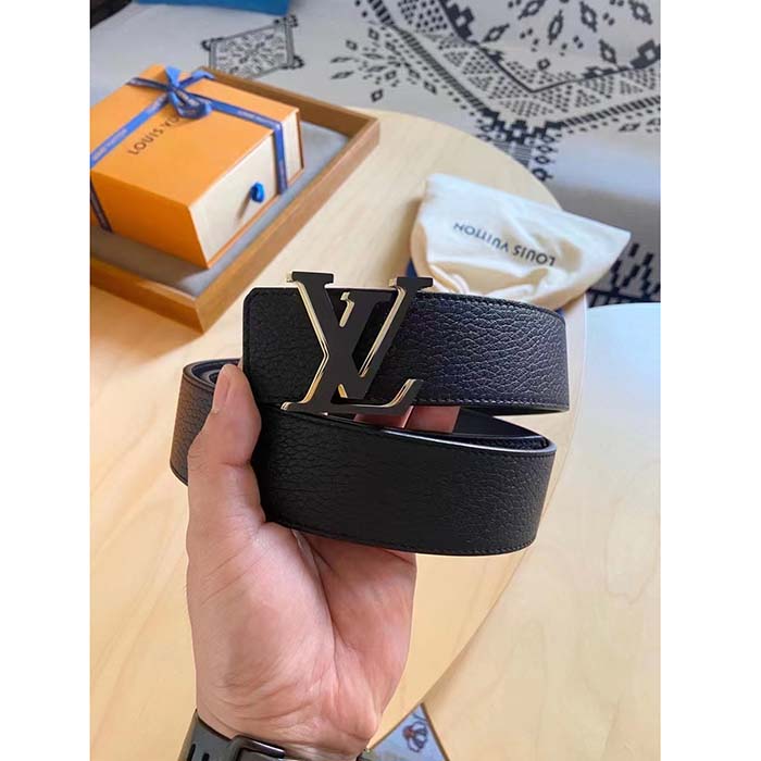 Louis Vuitton Unisex LV Optic 40 MM Reversible Belt Black Calf Leather Initiales Buckle