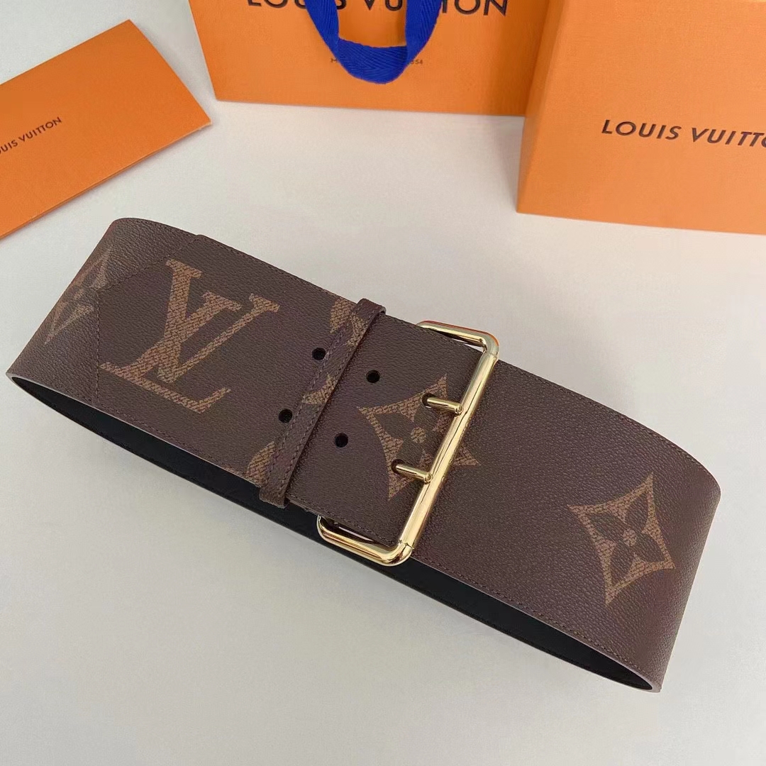 Louis Vuitton Unisex LV Oversized Buckle 90 MM Belt Brown Monogram Giant Calf Leather